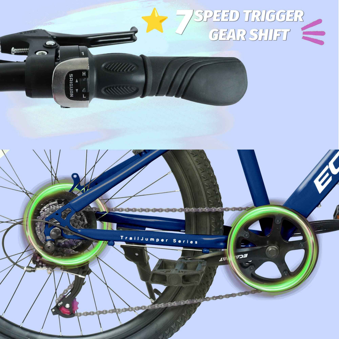 24 Inch Youth Mountain Bike With 7 Speeds & Front Suspension Durable Steel Frame, Alloy Rims & Disc Brakes For Boys And Girls In Multiple Colors