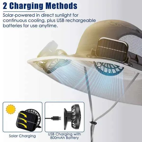 2 In 1 Solar Fan Hat UPF50 & Sun Hat With Fans Wide Brim Fishing Hat With Face Cover Neck Flap Solar USB Charging For Hiking Gardening Outdoor Work