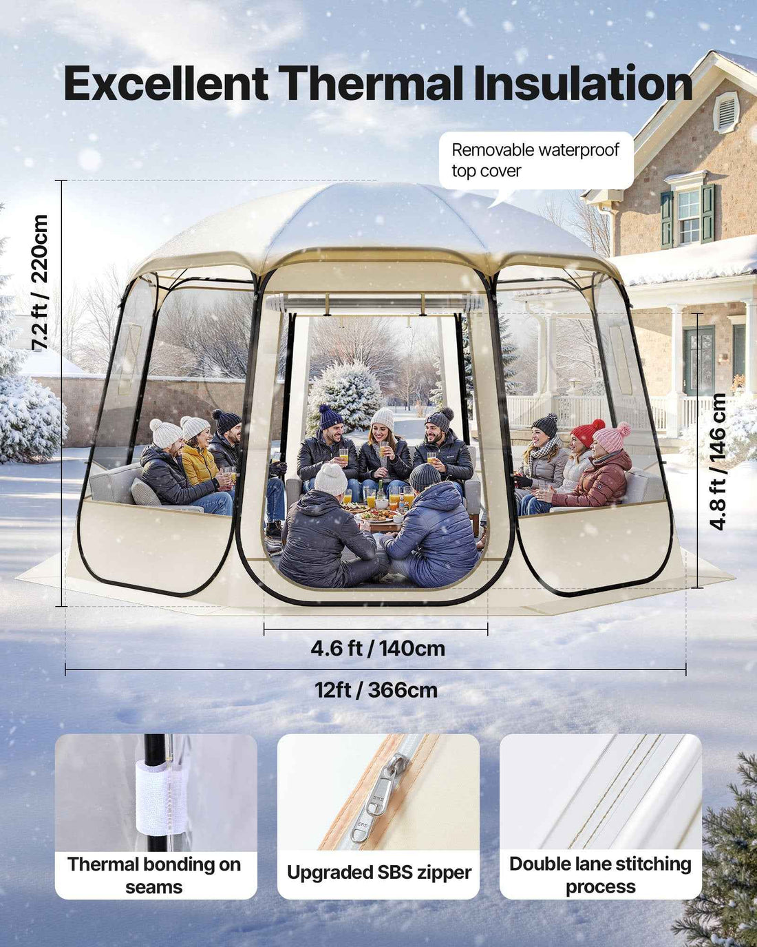 Pop Up Bubble Tent, 12 X 11.1 Ft Waterproof & UV-Resistant, Clear Camping Tent Shelter, Outdoor Garden Dome Igloo Tents With Windows, 540° Panoramic View, For 10-12 Persons Patio Backyard