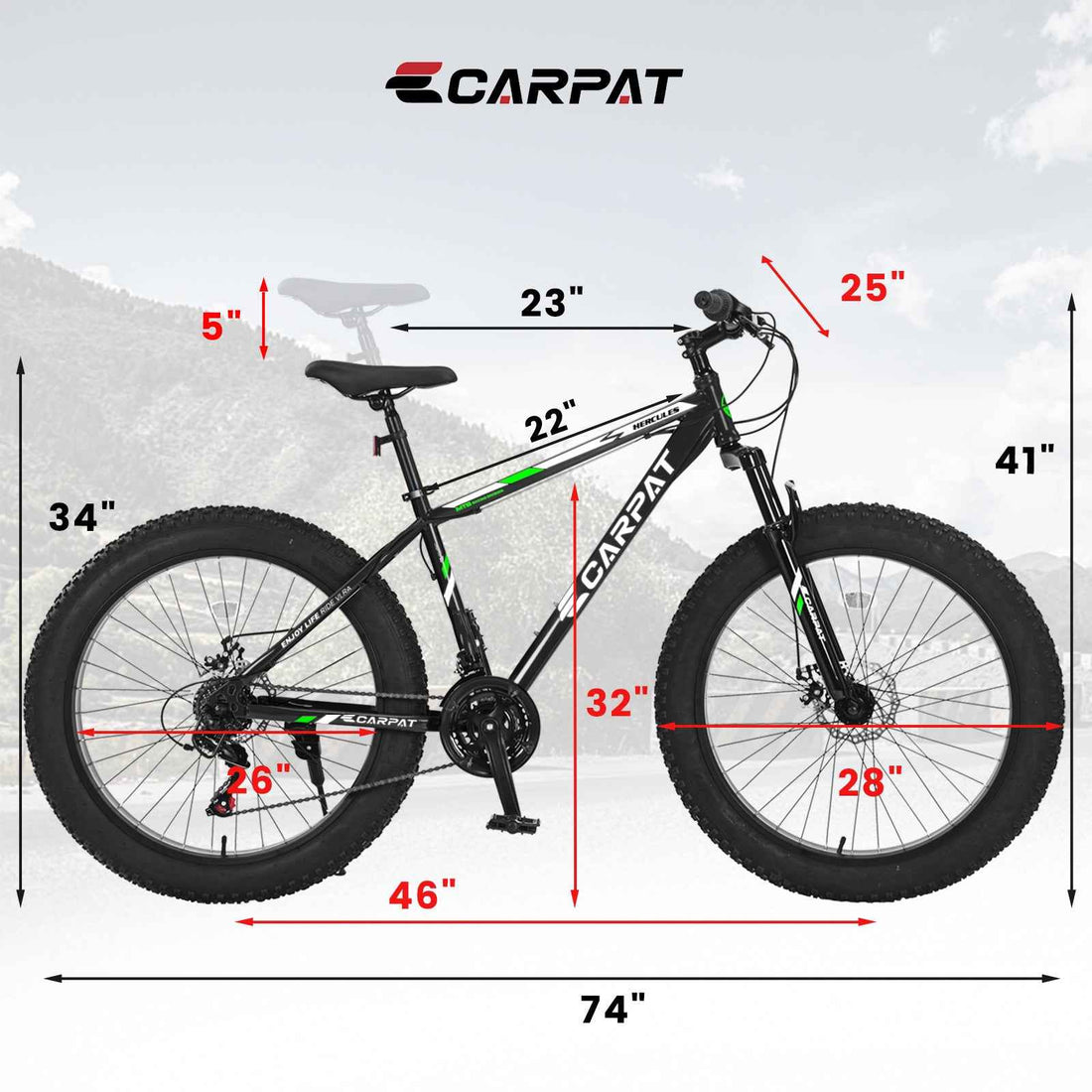 S26109 Elecony 26 Inch Fat Tire Bike Adult&Youth Full Shimano 21 Speed Mountain Bike, Dual Disc Brake, High-Carbon Steel Frame, Front Suspension, Mountain Trail Bike, Urban Commuter City Bicycle