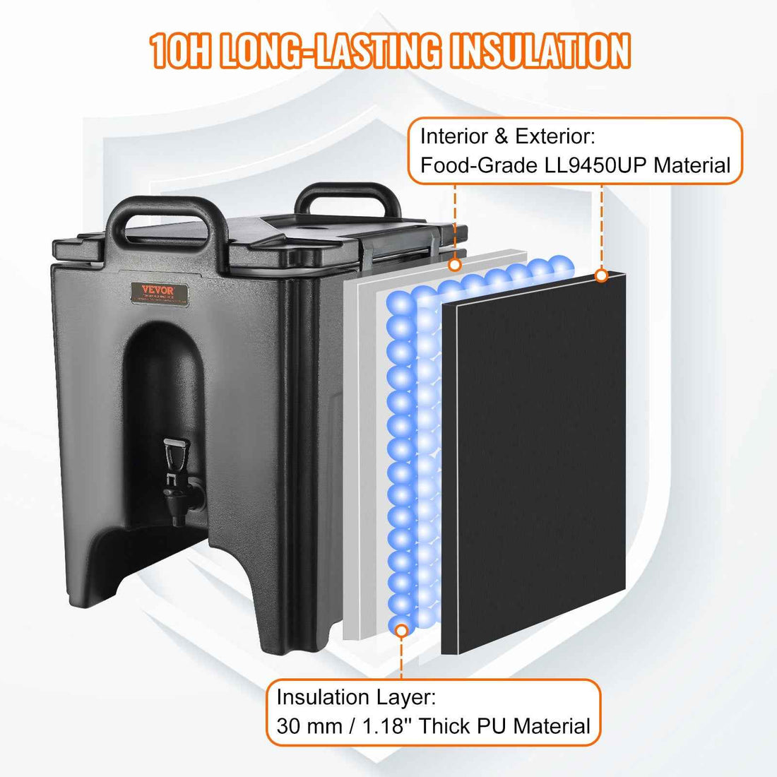 Insulated Beverage Dispenser, 10 Gallon, Food-grade LL9450UP Hot And Cold Beverage Server, Thermal Drink Dispenser Cooler With 1.18 In PU Layer Two-Stage Faucet Handle, For Restaurant Drink Shop