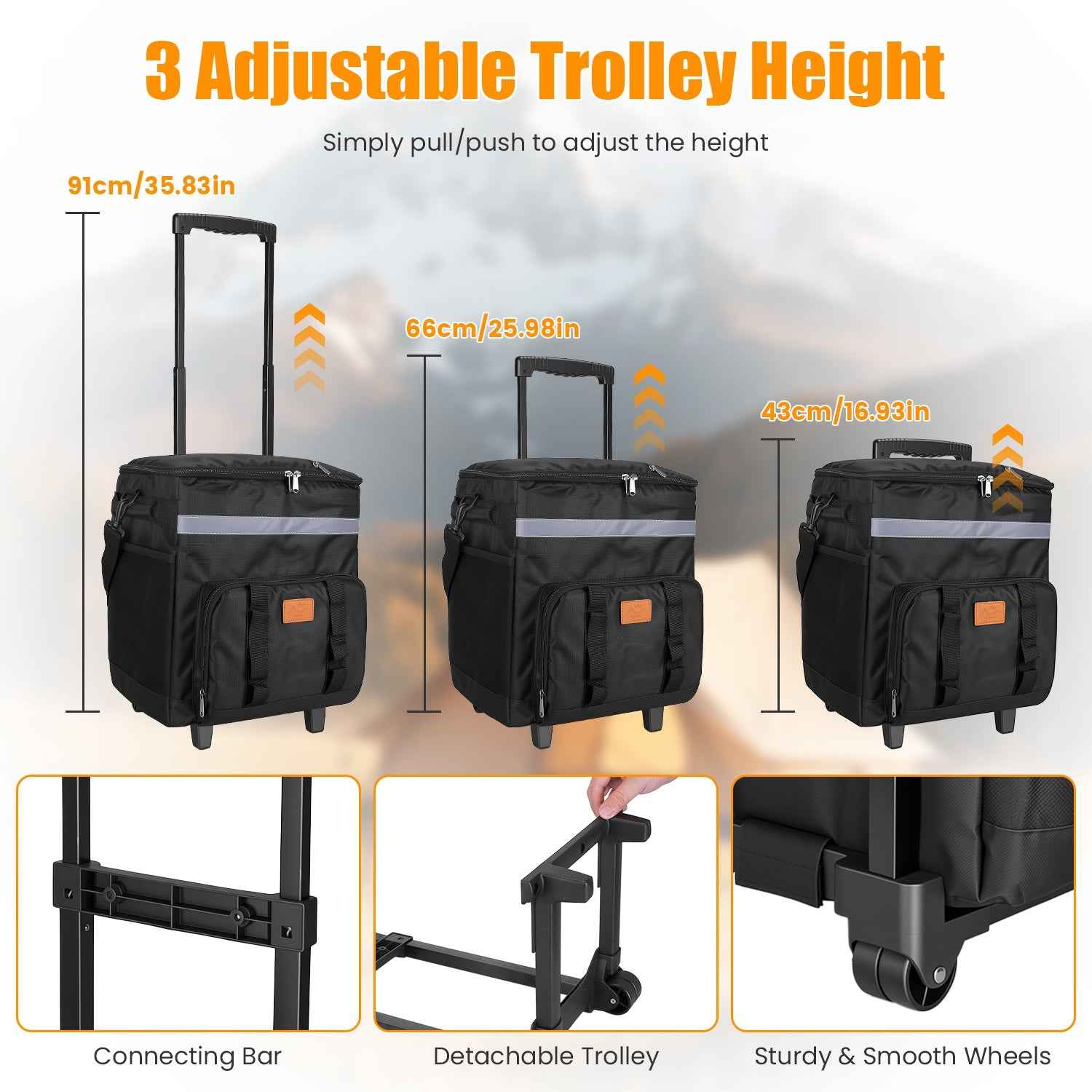 1Pc Portable Rolling Cooler Bag With Wheels And Side Handles Shoulder Strap 30L 50 Can Collapsible Insulated Leakproof Cooler For Camping Patio Travel Outdoor Ball Fields Beach
