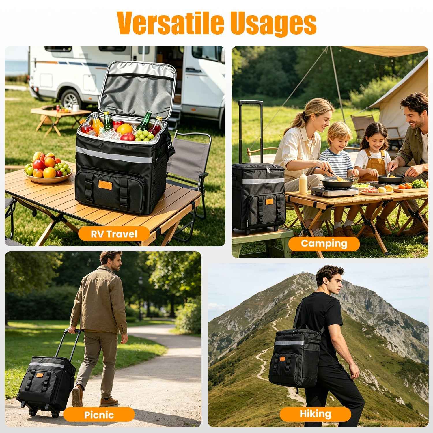 1Pc Portable Rolling Cooler Bag With Wheels And Side Handles Shoulder Strap 30L 50 Can Collapsible Insulated Leakproof Cooler For Camping Patio Travel Outdoor Ball Fields Beach