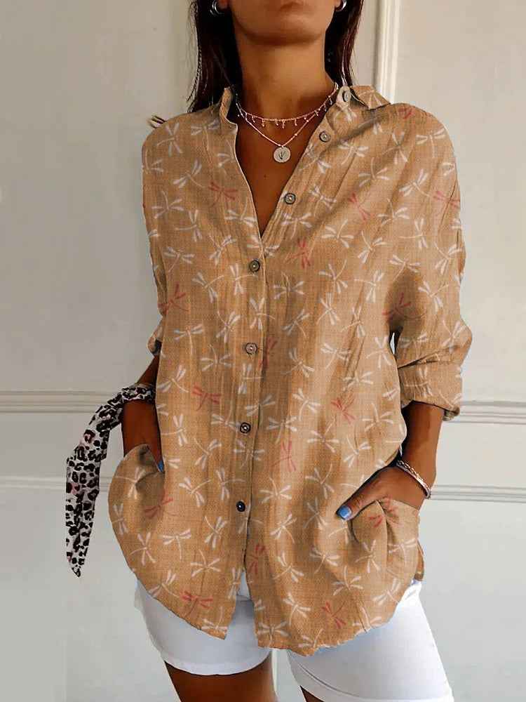 Floral Print Long-sleeved Shirt Women&