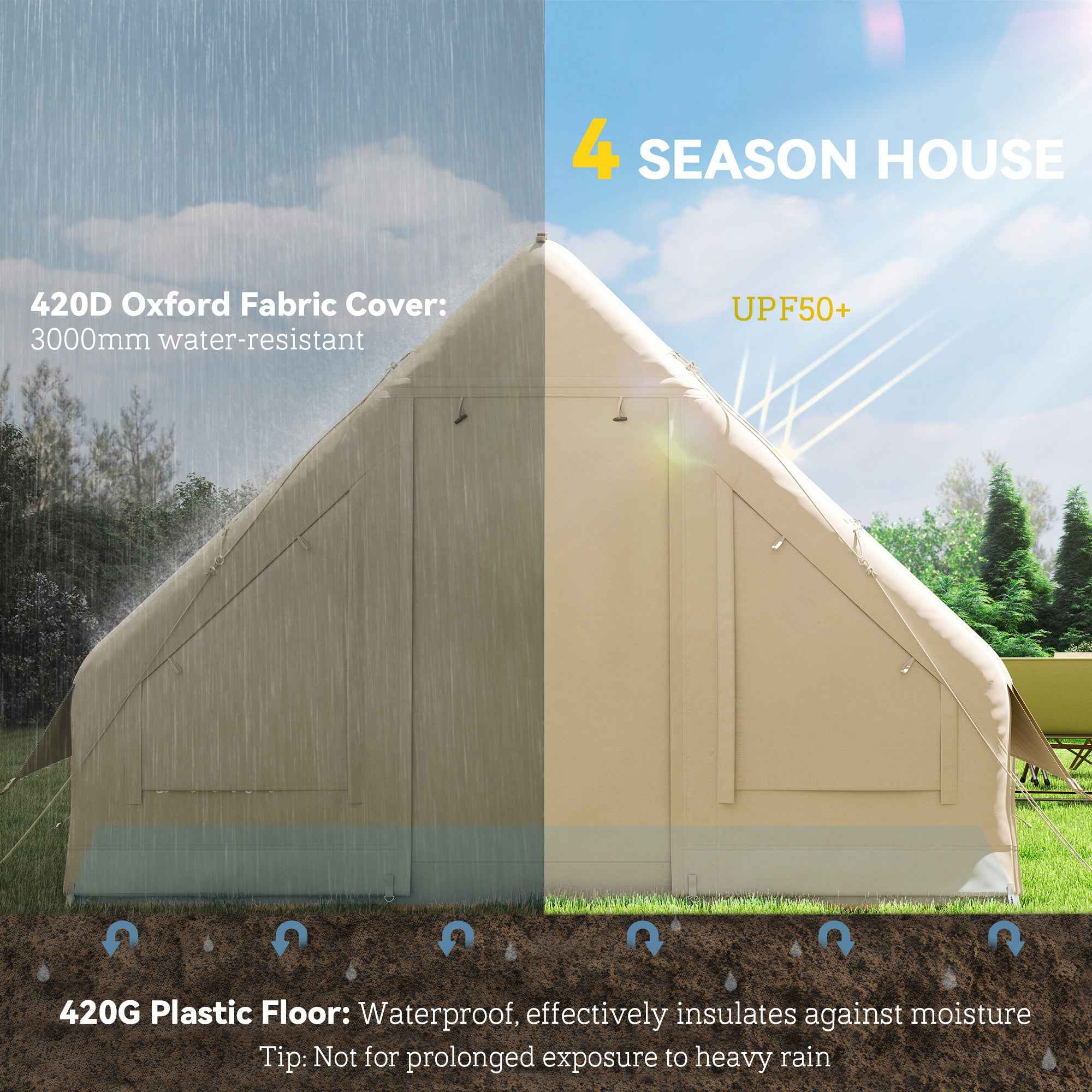 Inflatable Camping Tent With Hand Pump, 4 Season Blow Up Tent, Waterproof And Windproof With Mesh Windows And Doors