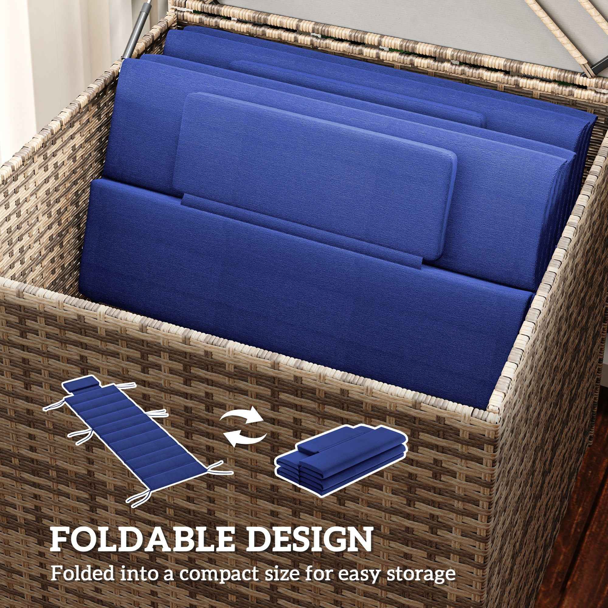 Foldable Chaise Lounge Cushion Set of 2, Outdoor Lounge Chair Cushion Set, UPF50+ 230gsm Olefin, 80" x 26" Dark Blue