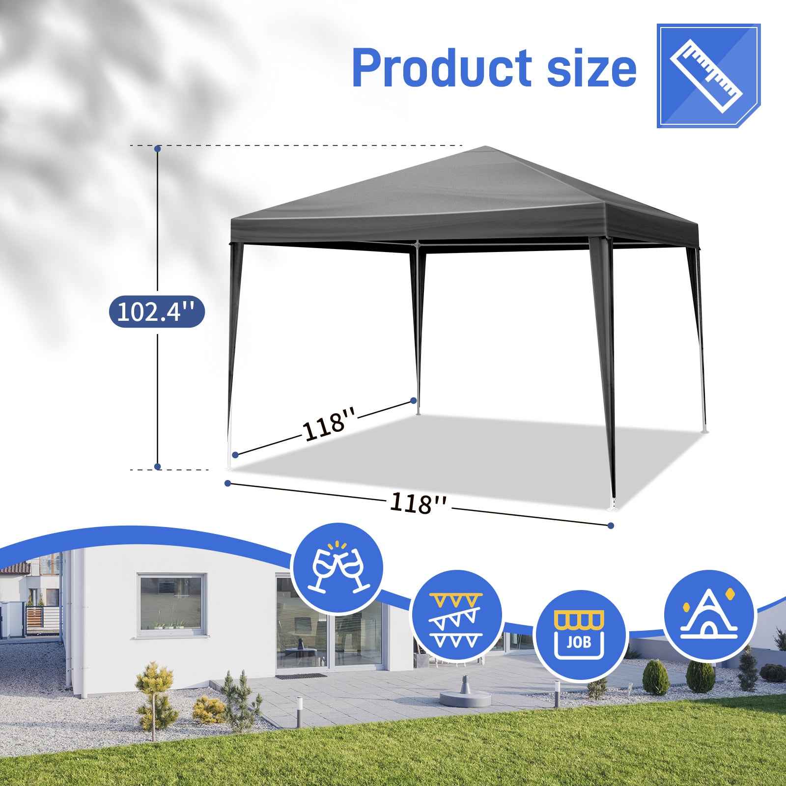 10x10ft Black, 4 Sides Pergola, PE Cloth, Sprayed Iron Pipe, Spiral Pipe