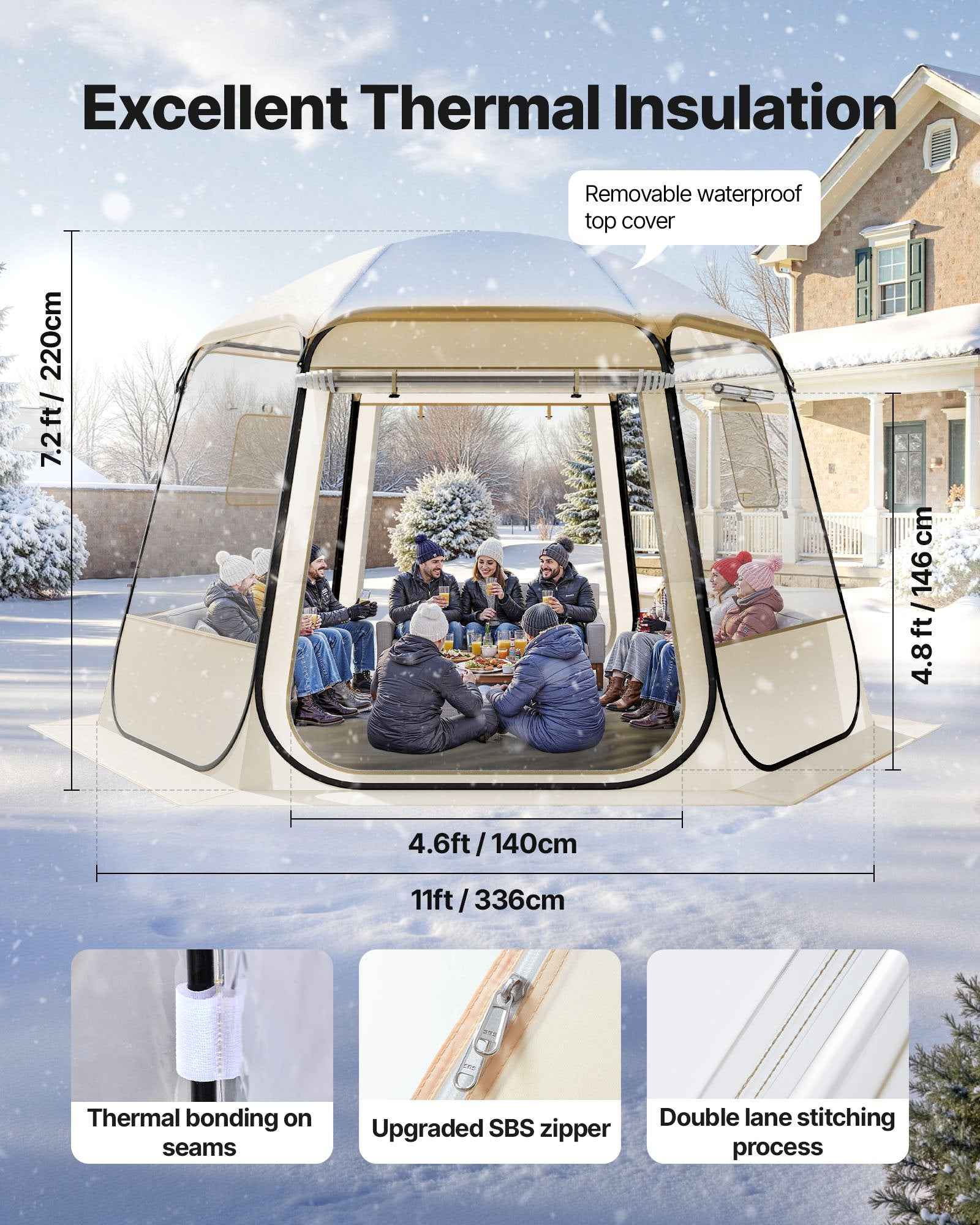 Pop Up Bubble Tent, 11 X 10.2 Ft Waterproof & UV-Resistant, Clear Camping Tent Shelter, Outdoor Garden Dome Igloo Tents With Windows, 540° Panoramic View, For 8-10 Persons Patio Backyard