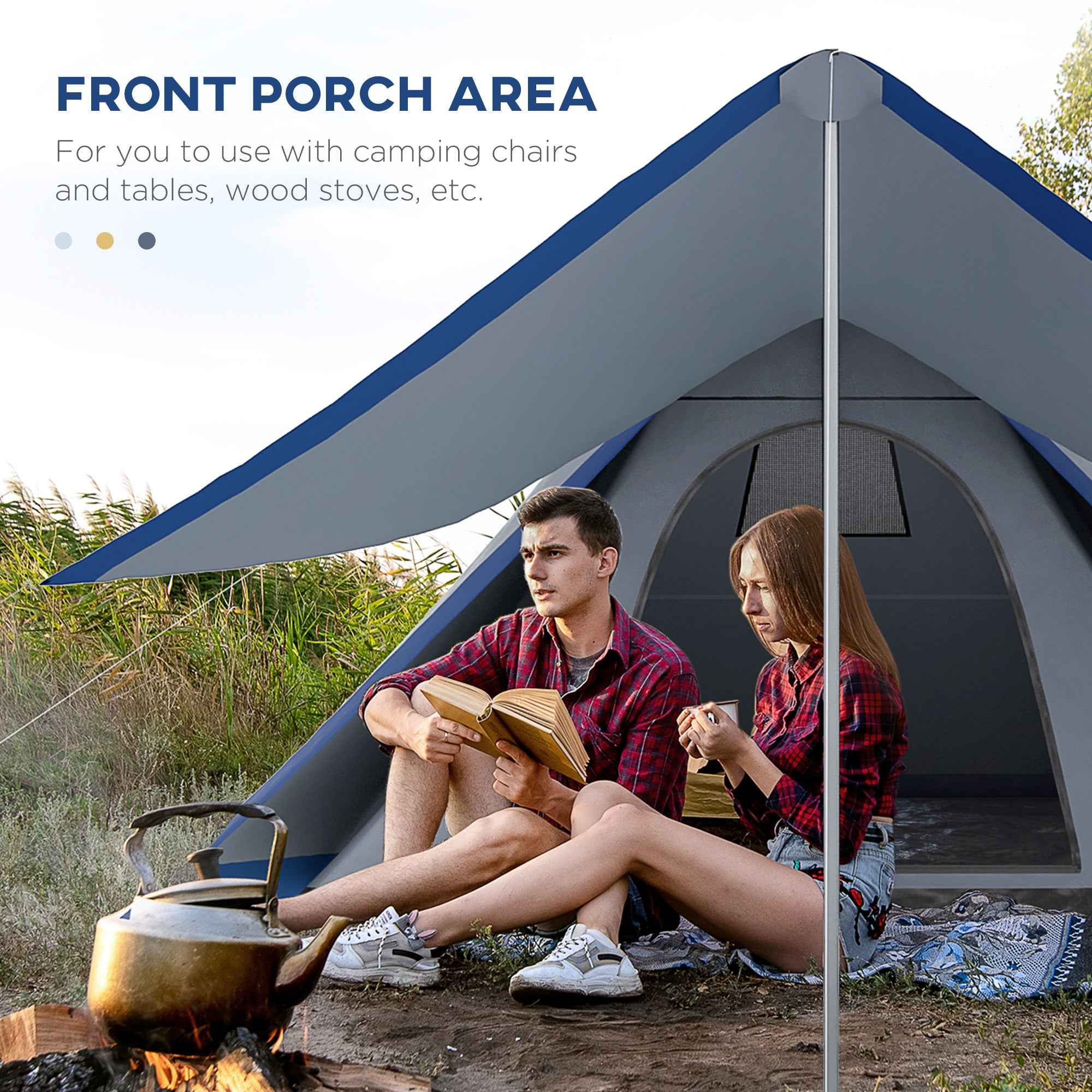 15.4x15.4x8.5 Teepee Tent, Waterproof Camping Tent with Porch Area, Floor and Carry Bag, for 2-3 Person Outdoor Backpacking Camping Hiking, Blue