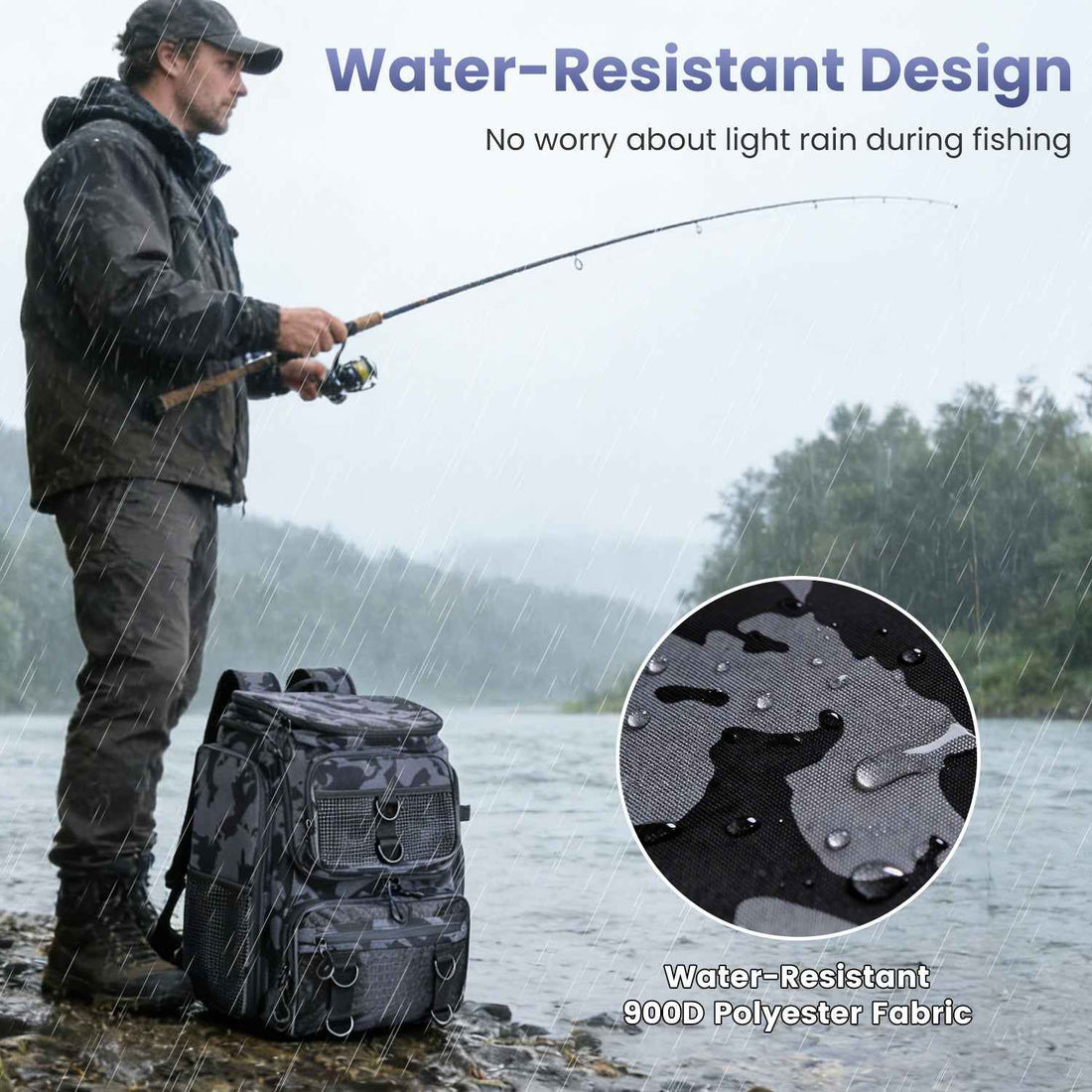 42L 11Gal Fishing Backpack Large Capacity Fishing Tackle Storage Bag With Rod Holders 16 Pocket Water-Resistant With Divider Adjustable Padded Straps For Fishing Gear Outdoor Camping Hiking