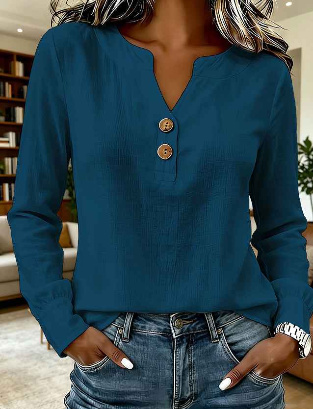 V-neck Buttoned Women&