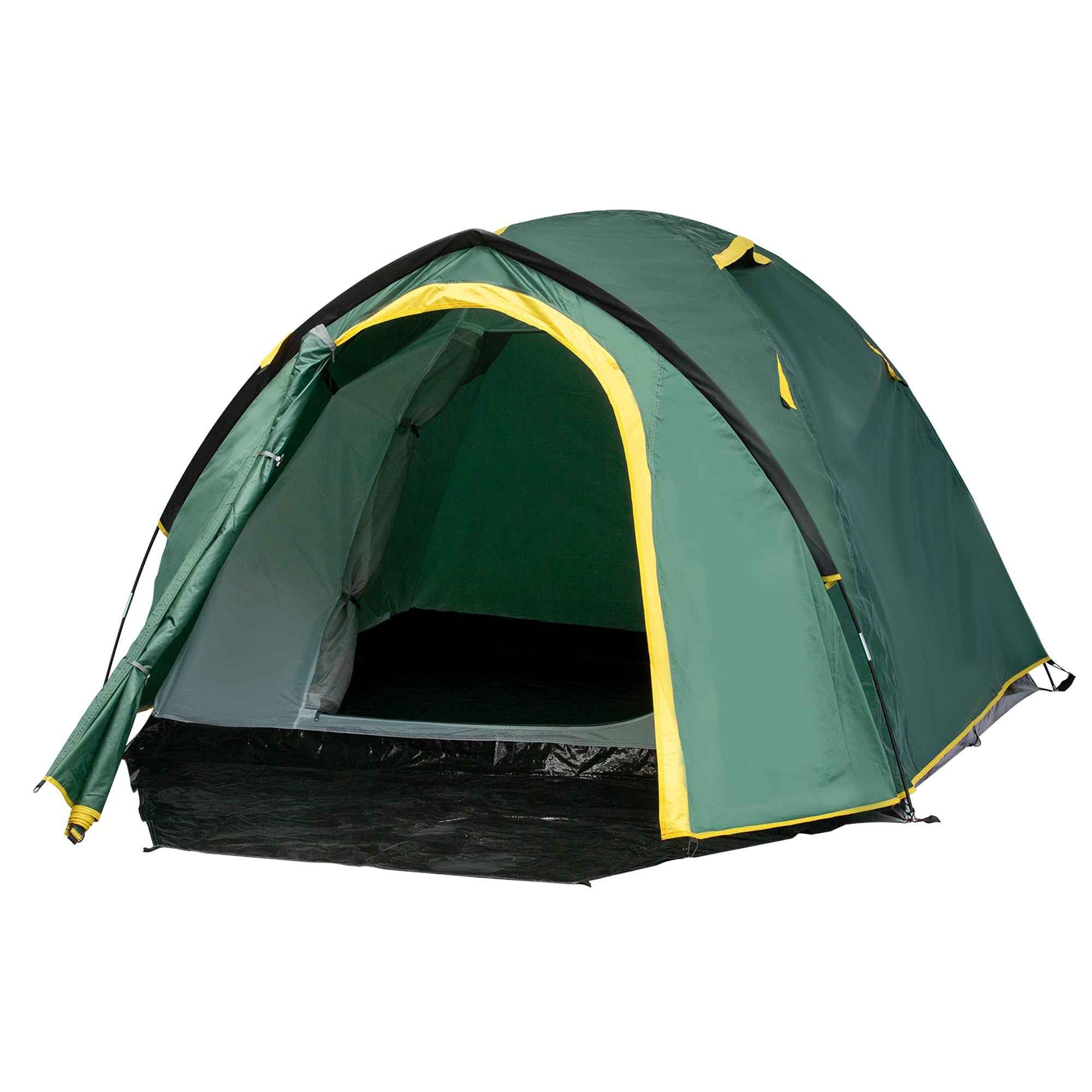 Dome Tent For 2 Person Camping Tent With Large Windows, Waterproof Green And Yellow