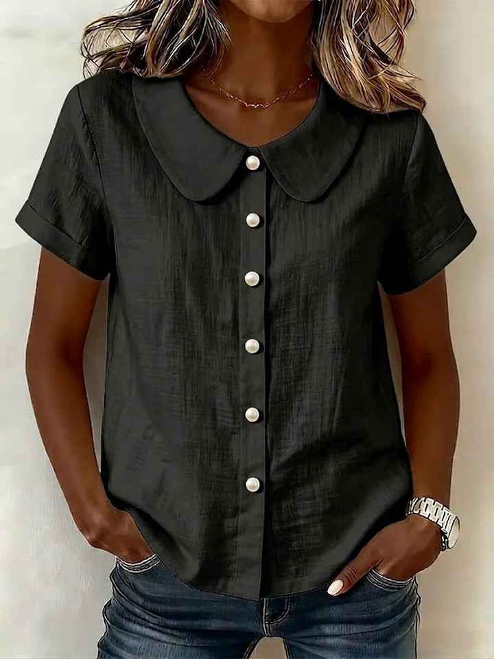 Womens Solid-Colored Short-Sleeve Casual Loose Shirt