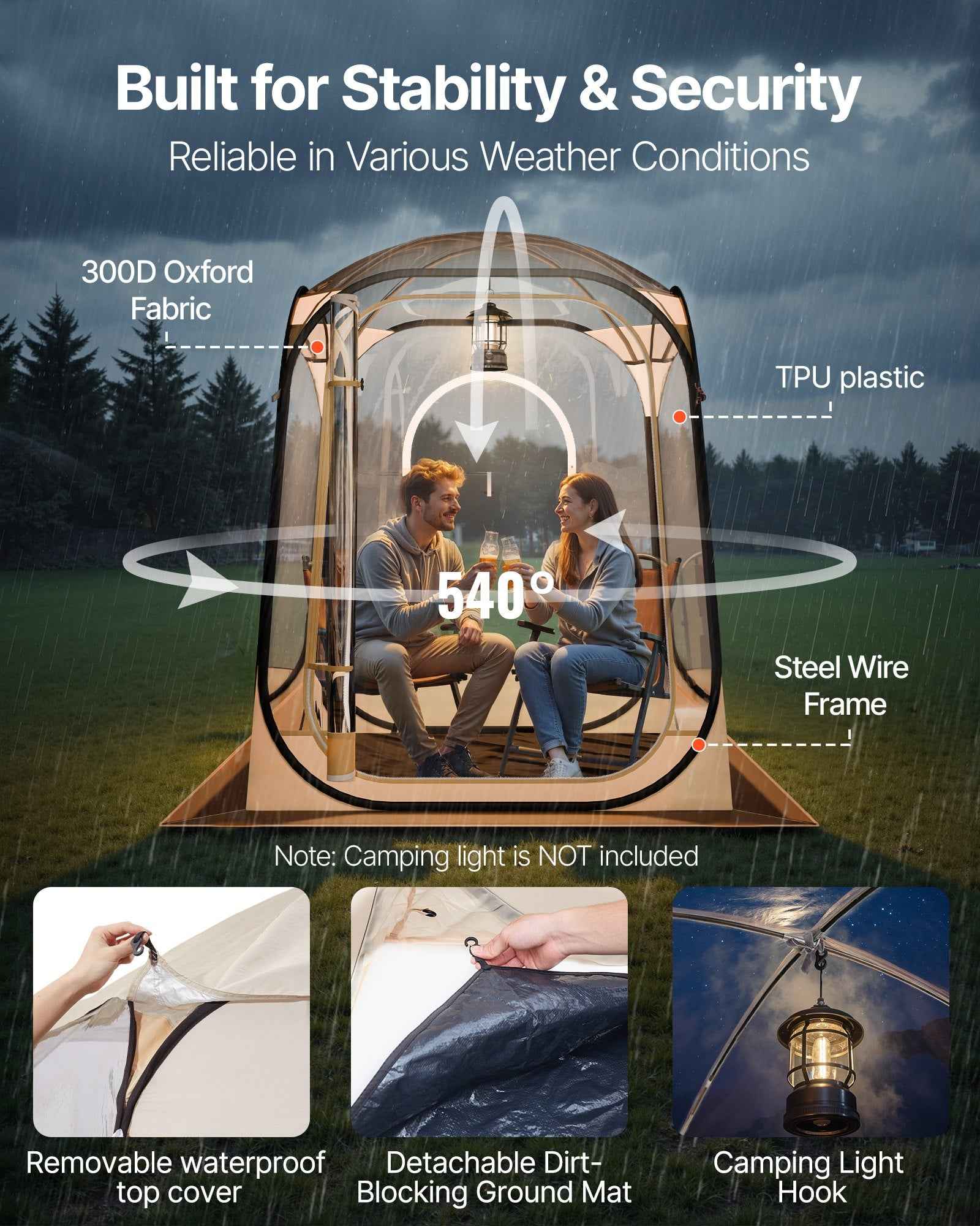 Pop Up Sports Tent, 50x50 In Clear Bubble Tent For 1 Person, Waterproof Outdoor Pod With Floor Mat & Top Cover, Garden Igloo Dome Tents Camping Shelter For Events Fishing Cheering