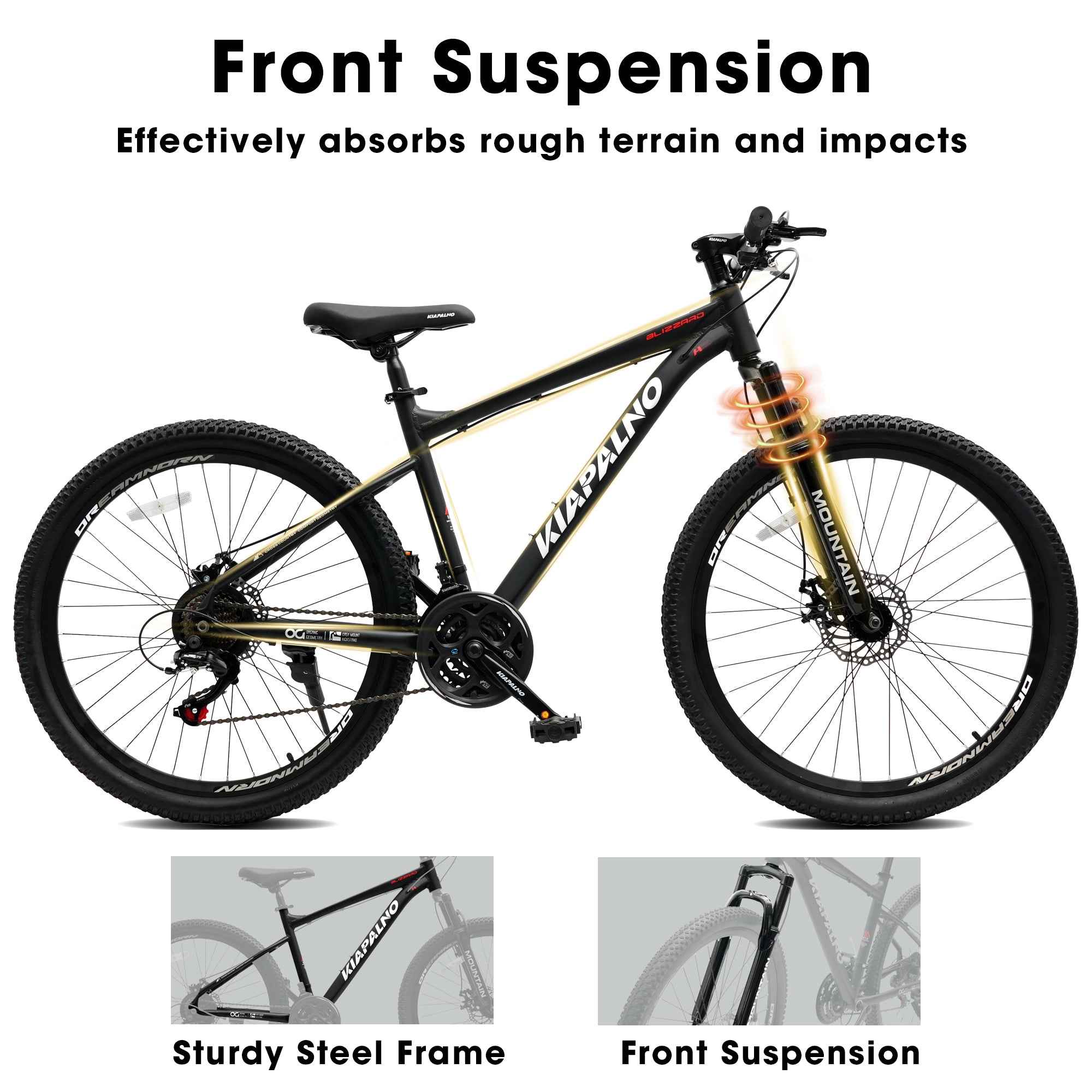 A26317 KIAPALNO 26 Inch All-Terrain Mountain Bike With Disc Brakes 21-Speed Drivetrain & Durable Carbon Steel Frame Ideal For Men And Women, Perfect For Trail Riding And Touring