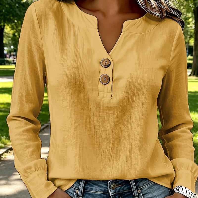 V-neck Buttoned Women&