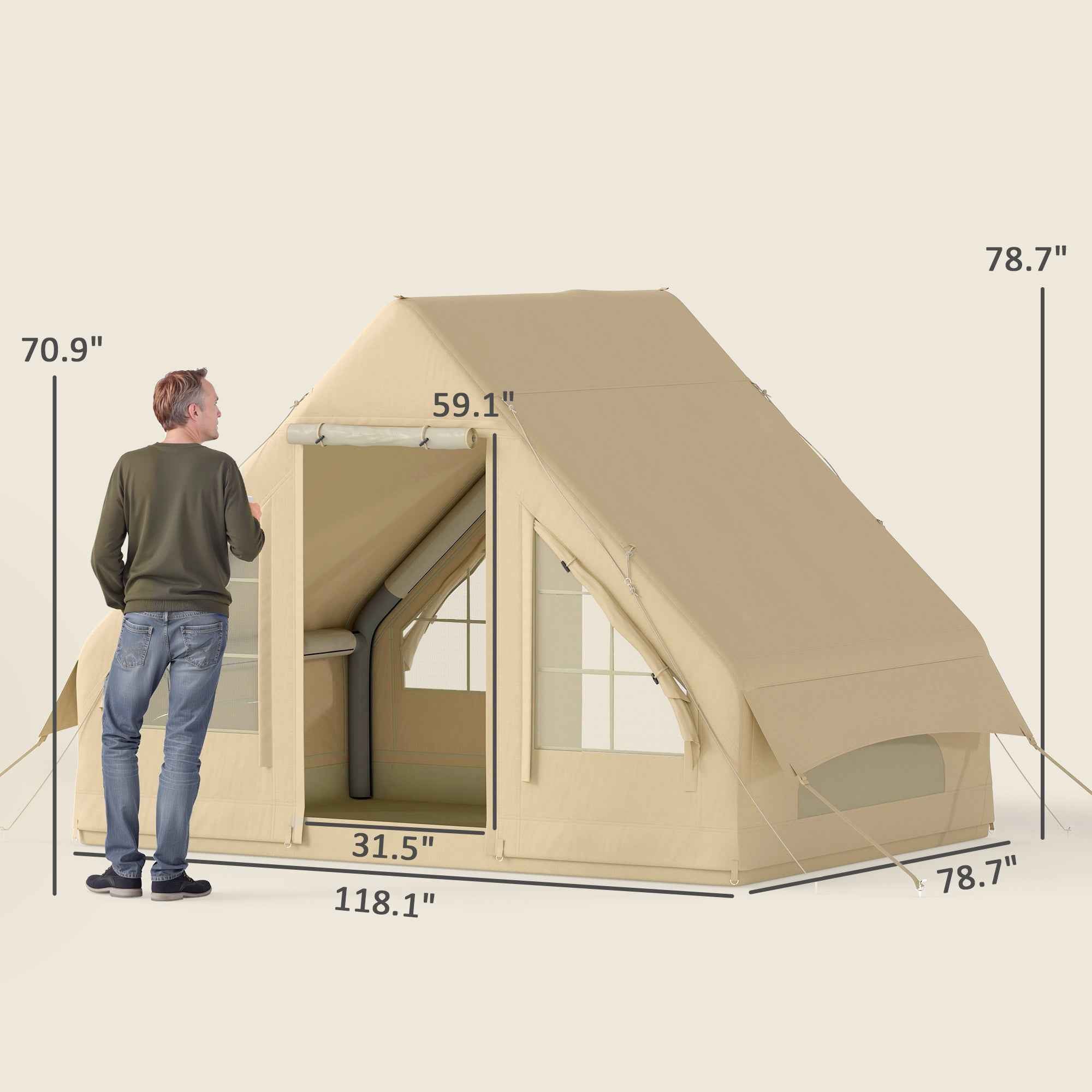 Inflatable Camping Tent With Hand Pump, 4 Season Blow Up Tent, Waterproof And Windproof With Mesh Windows And Doors