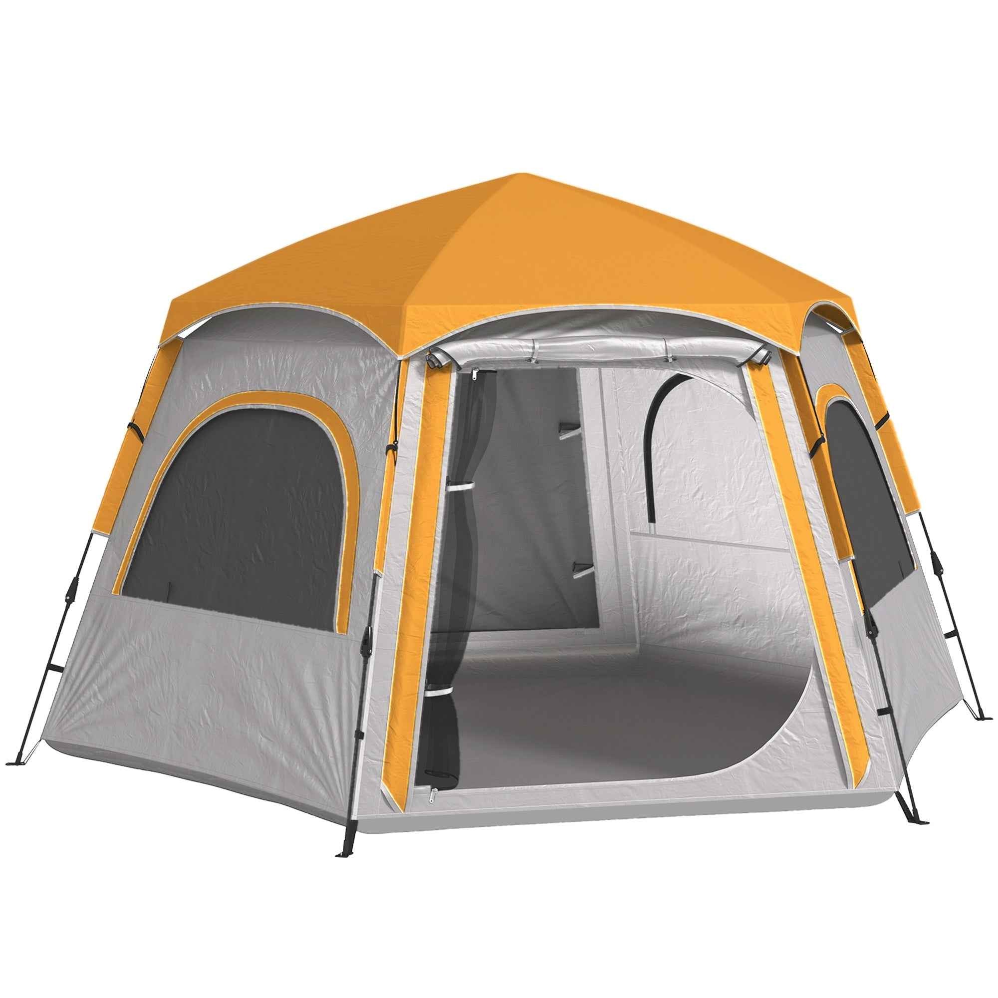 Instant Pop Up Camping Tent, 2/3/4 Person Easy Setup Dome Family Tent With Vestibule, Rainfly, 4 Mesh Windows & 2 Doors, Hexagonal Design, Waterproof & UV Protected, Light Grey