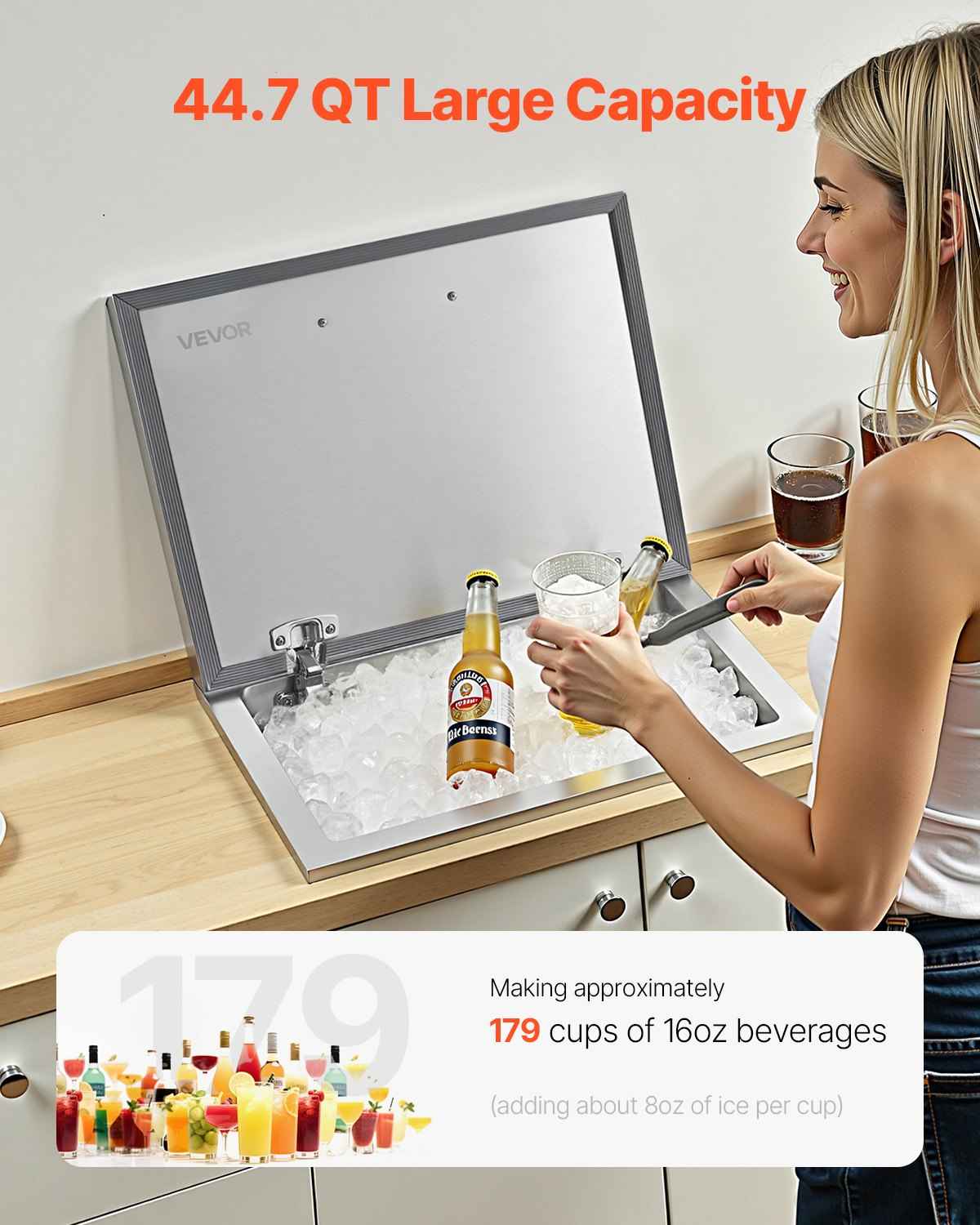 44.7 Qt Stainless Steel Drop-In Ice Chest Cooler | 20"x16"x13"