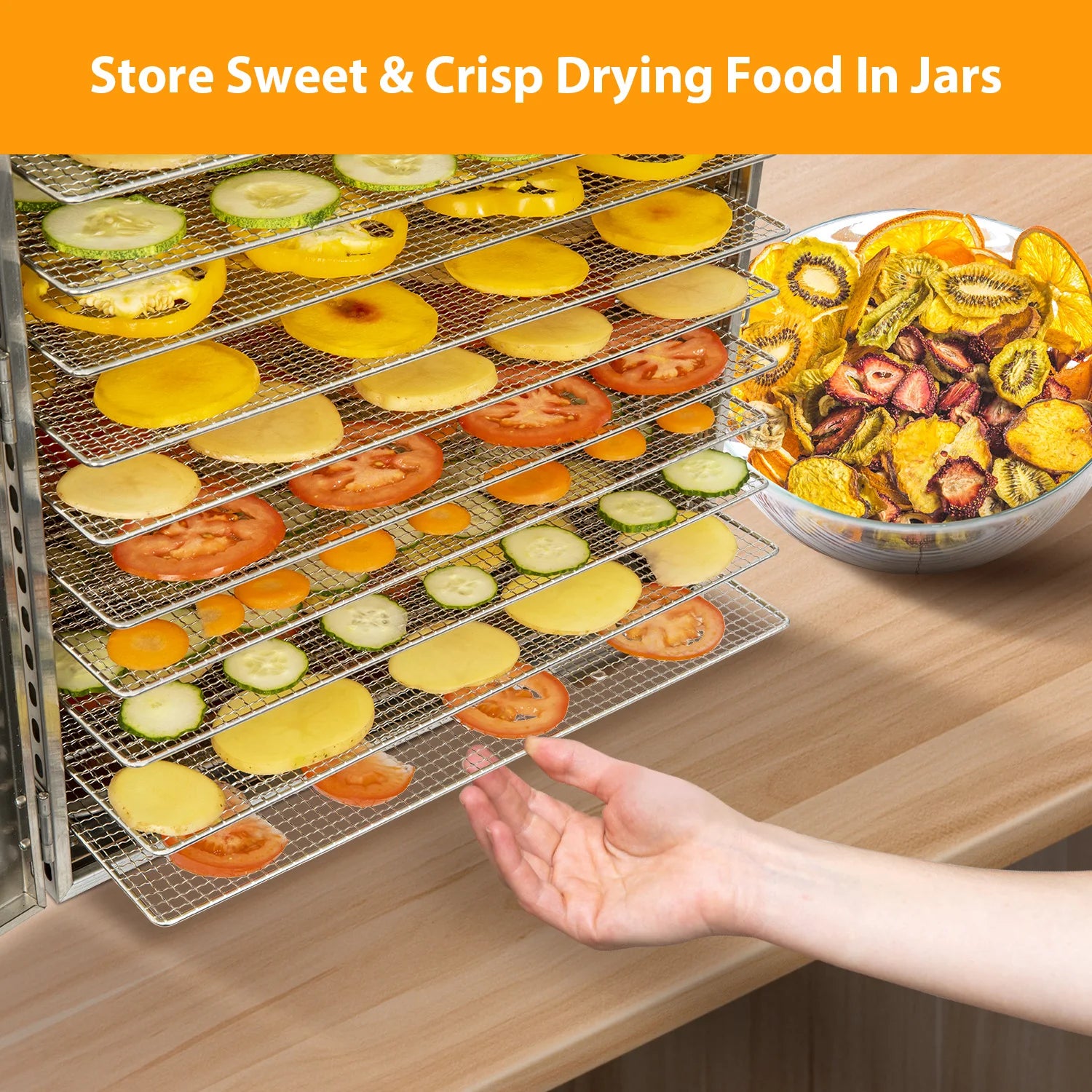 Commercial Grade Food Dehydrator Machine 110V 1500W Stainless Steel 20 Trays Capacity Touch Control LED Display 24H Timer Dryer