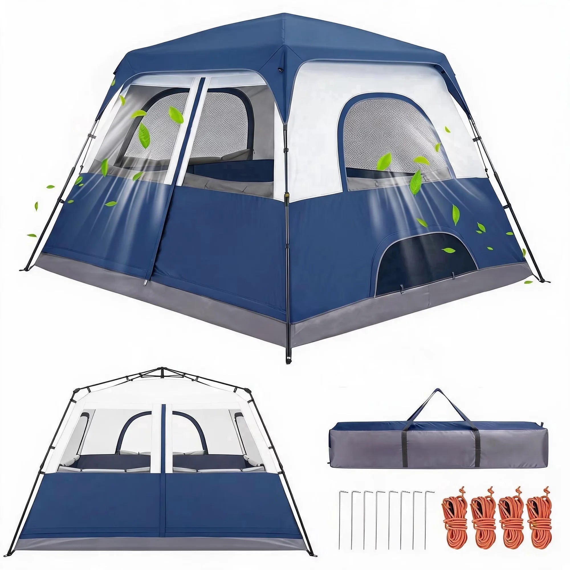 8-Person Camping Tent | 5-Min Solo Setup | 1500mm Waterproof Rainfly & Windproof