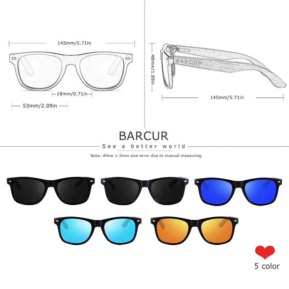 BARCUR BC8700 Natural Black Walnut Polarized Sunglasses – PC Frame, UV400, Unisex