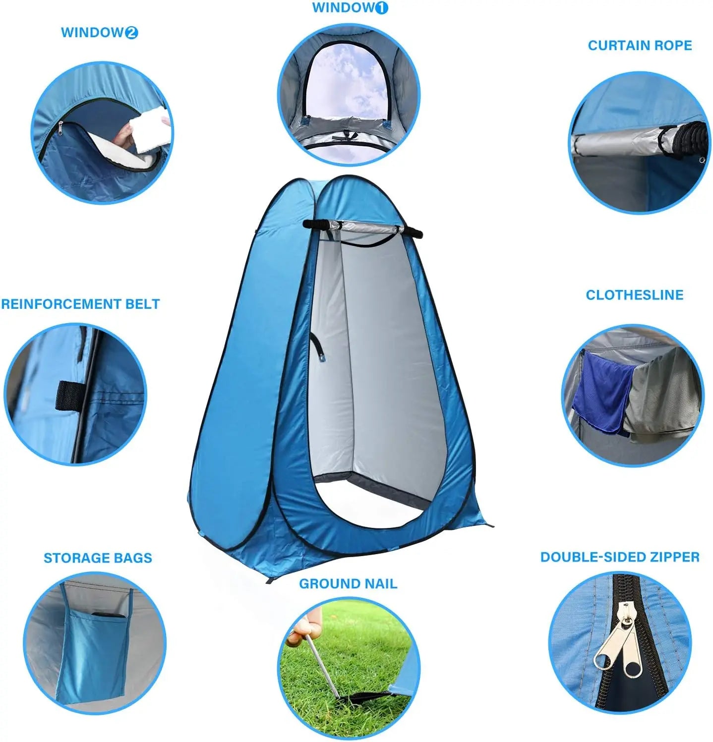 Pop-Up Privacy Shower & Changing Tent – 180T Silver-Coated + 210D Oxford, 1500mm Waterproof, 4-Season