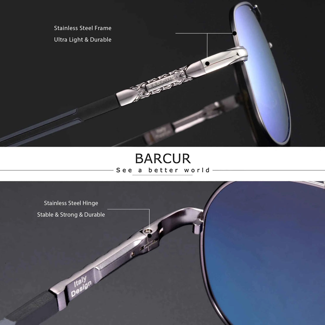 BARCUR Fashion Glasses Hot Style Men sunglasses Polarized UV400 Protection Driving Sun Glass Male Oculos De Sol