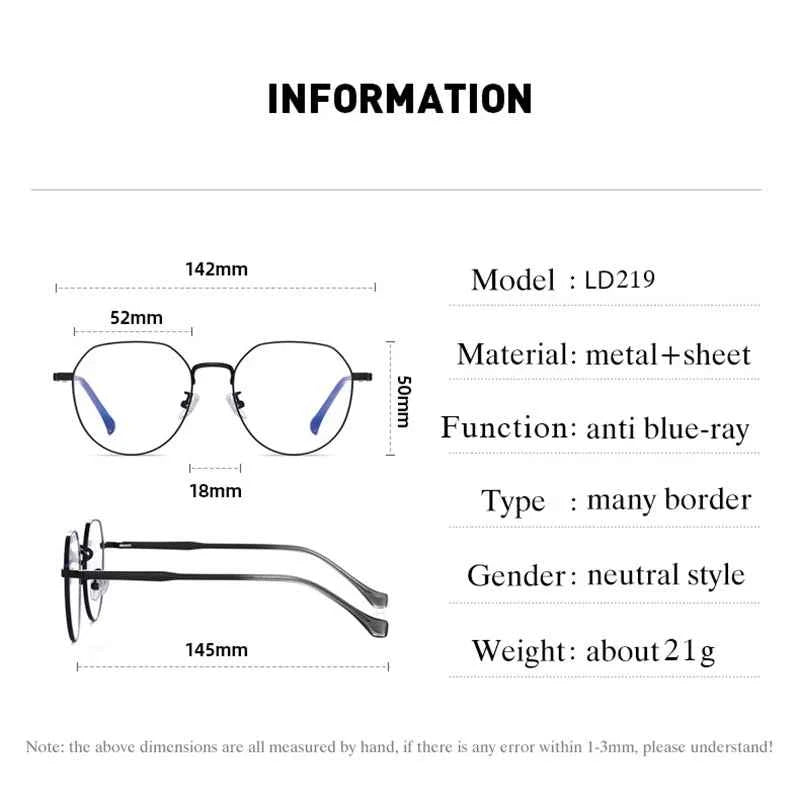 Handoer Blue Light Blocking Glasses – Full Rim Alloy Frame, Unisex Round/Oval