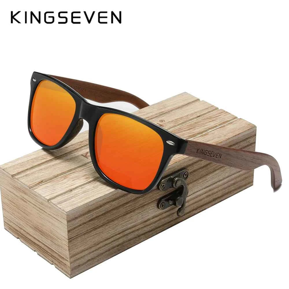 KINGSEVEN W5777 Natural Wood Sunglasses – Polarized Mirror, UV400, Rectangle
