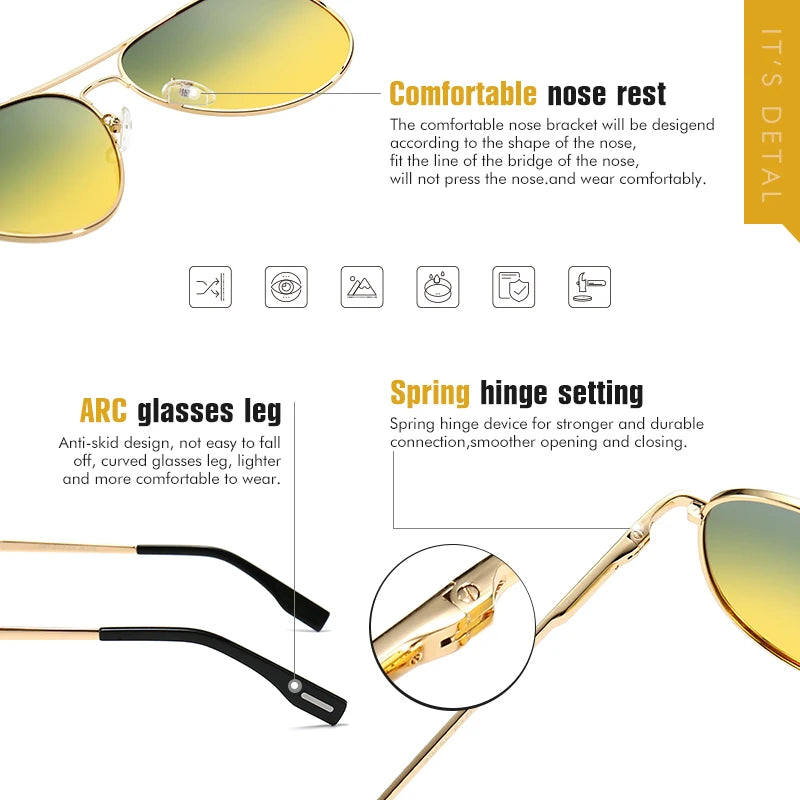 LIOUMO GL3025 Photochromic Pilot Sunglasses – Polarized, Day-Night, UV400, Unisex