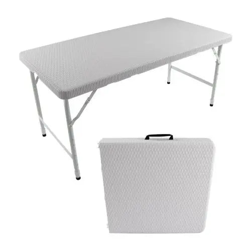 4ft Portable Foldable Rattan Table Indoor & Outdoor Plaited Brown