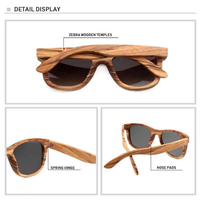 AN SWALLOW QB3040 Handmade Zebrawood Sunglasses – TAC Polarized Mirror Gradient, UV400, Spring Hinges, Unisex