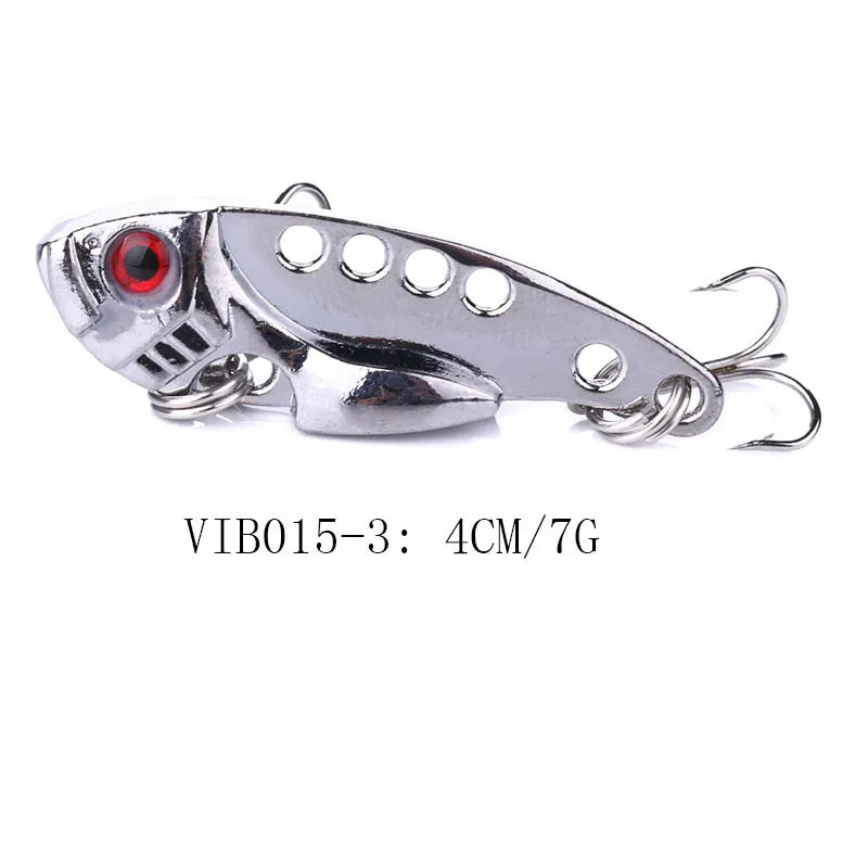 1Pcs Metal VIB Lures 3g/7g/11g 3D Eyes Artificial Hard Bait Cicada Lure vivid Vibrations Spoon Bass bait with two trebler hook