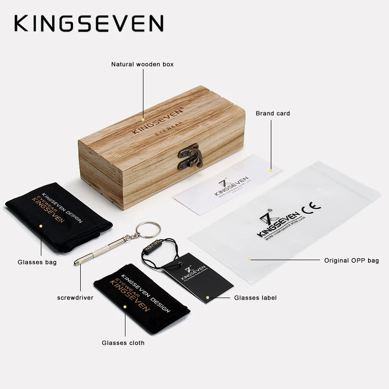 KINGSEVEN Z5518 Wood & Alloy Polarized Pilot Sunglasses – Mirror UV400, Unisex