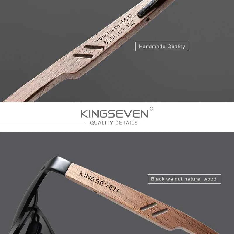 KINGSEVEN W-5507 Aluminum & Walnut Wood Sunglasses – Polarized Mirror, Anti-Reflective, UV400, Unisex