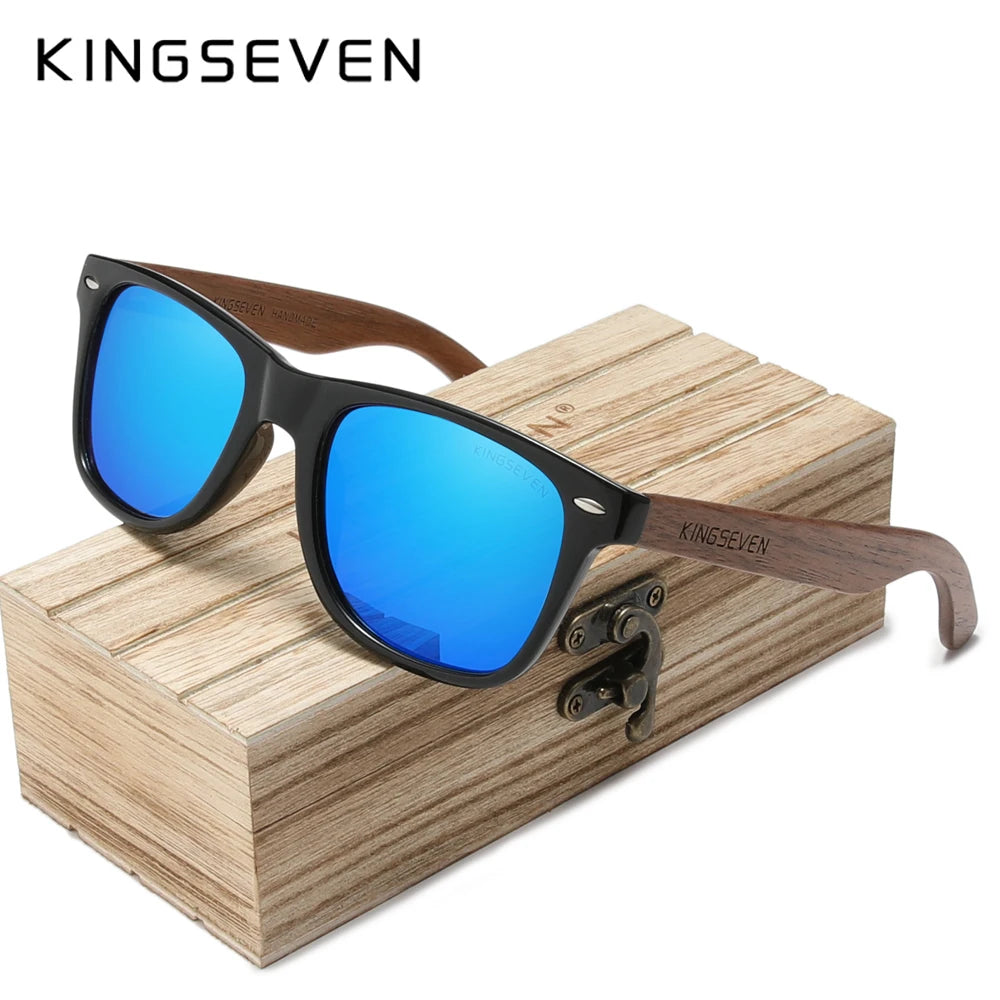KINGSEVEN W5777 Natural Wood Sunglasses – Polarized Mirror, UV400, Rectangle