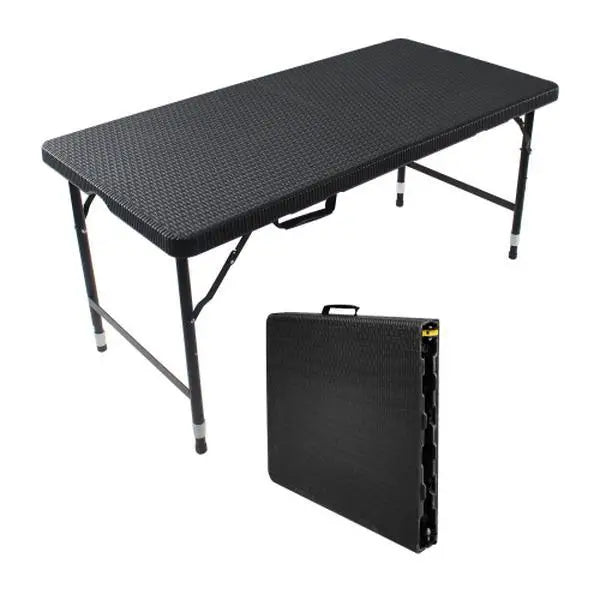 4ft Portable Foldable Rattan Table Indoor & Outdoor Plaited Brown