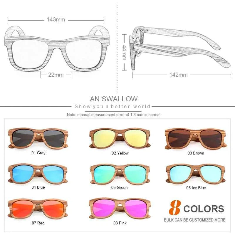 AN SWALLOW QB3040 Handmade Zebrawood Sunglasses – TAC Polarized Mirror Gradient, UV400, Spring Hinges, Unisex