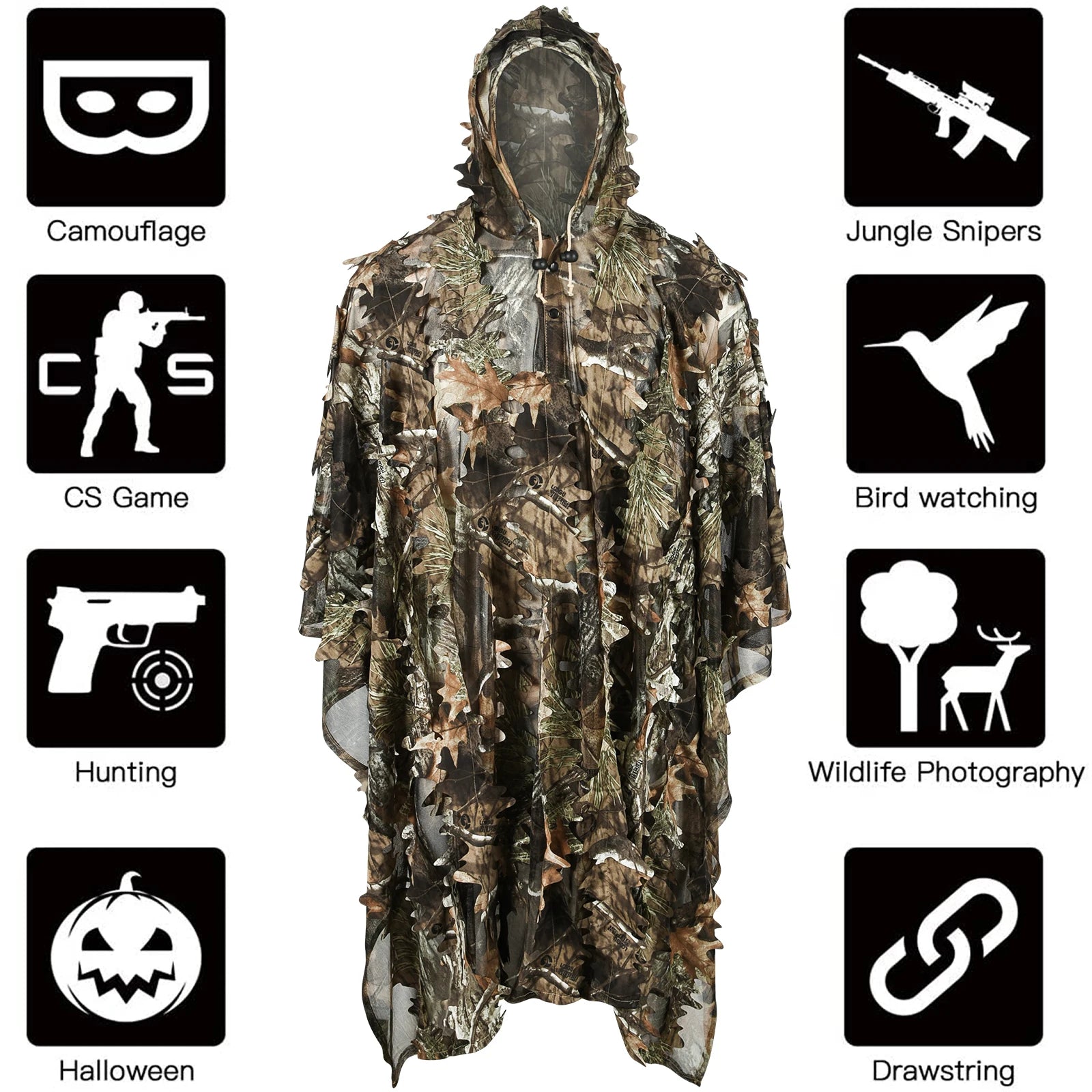 Tactical Hunting Poncho Camouflage Field Jacket – Tree Camo, L & XXL