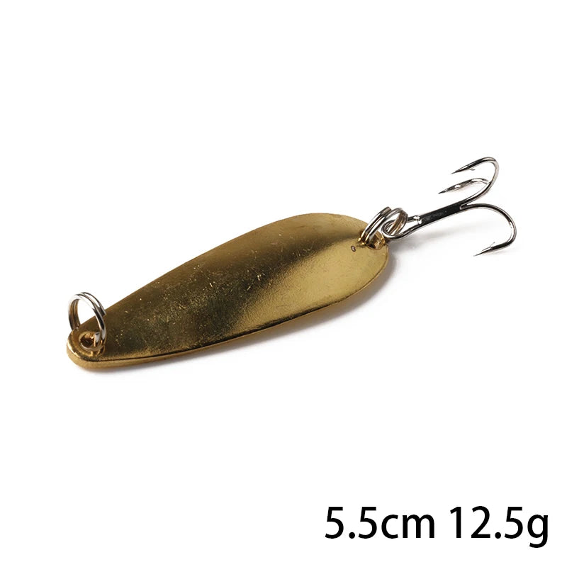Metal Spoon Fishing Lure with Treble Hook – Gold & Silver Jig Bait for Bass, Pike & Perch