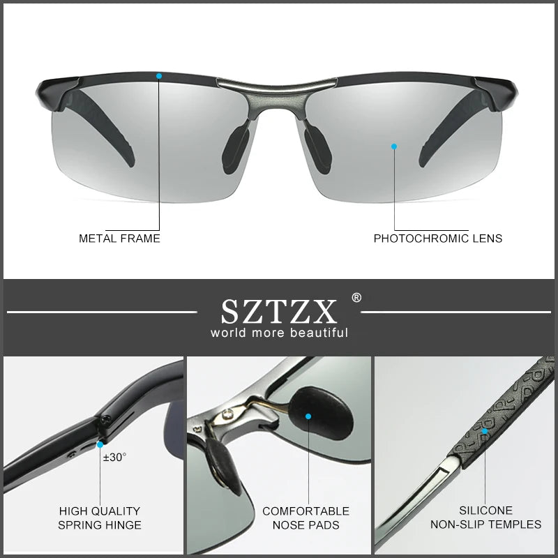 SZTZX Rimless Photochromic Sport Sunglasses – Polarized UV400 Cycling & Driving Goggle