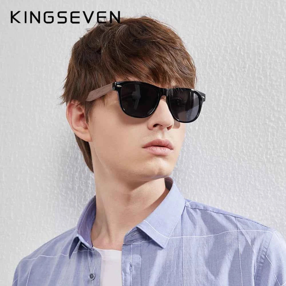 KINGSEVEN W5520 Walnut Wood Polarized Sunglasses – Spliced Frame, Handmade, UV400