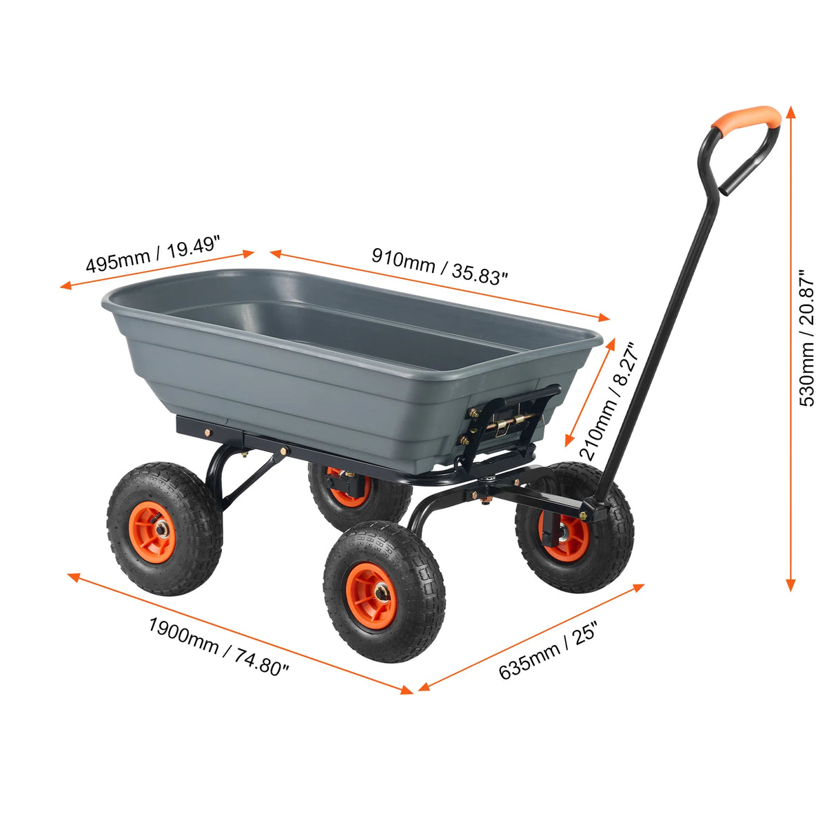 SucceBuy Heavy-Duty Garden Dump Cart – Poly Dump Wagon, 10" Wheels, 2-in-1 Handle, 600 or 1500 lbs Capacity
