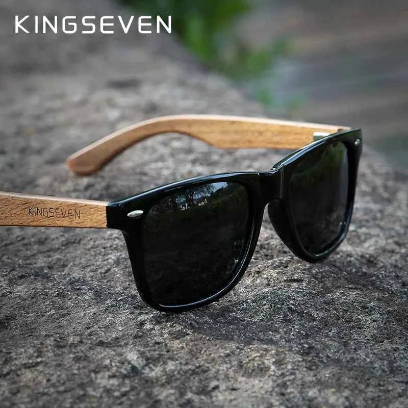 KINGSEVEN W5777 Natural Wood Sunglasses – Polarized Mirror, UV400, Rectangle