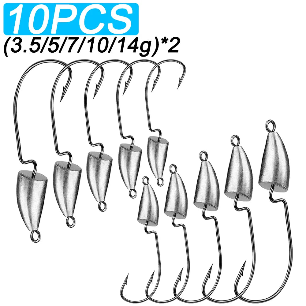 10PCS Metal Jig Head Worm Hook 3.5g 5g 7g 10g 20g Weight Crank Fishhook Gear Sinker Pesca for Soft Lure Texas Rig Fishing Tackle