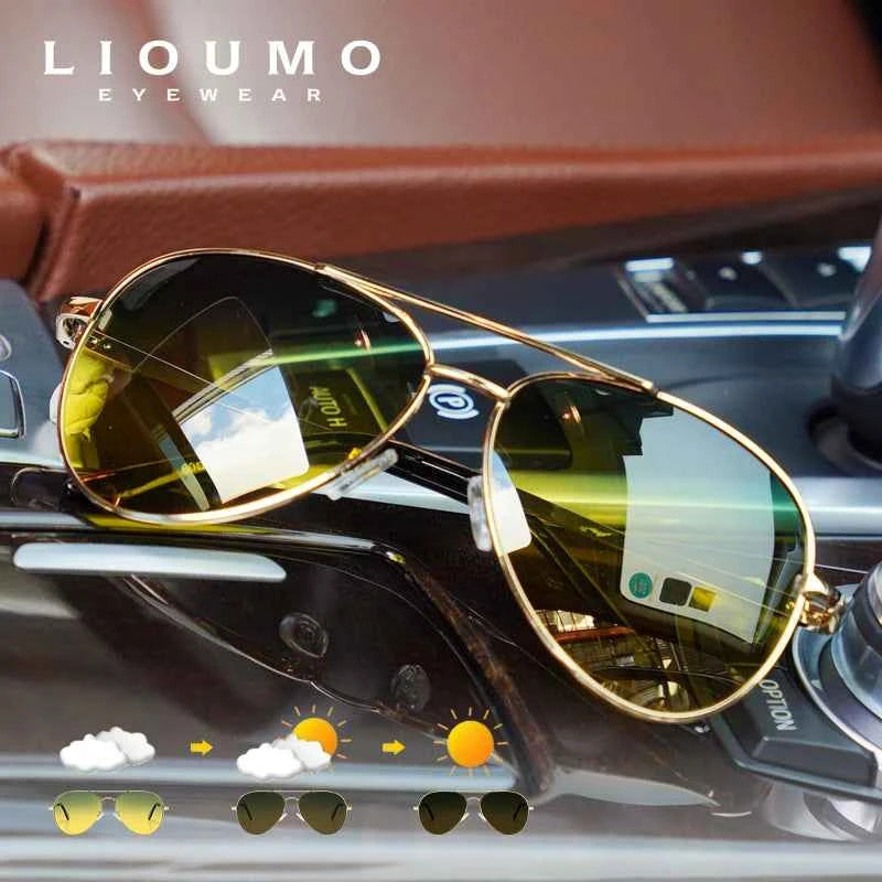 LIOUMO GL3025 Photochromic Pilot Sunglasses – Polarized, Day-Night, UV400, Unisex