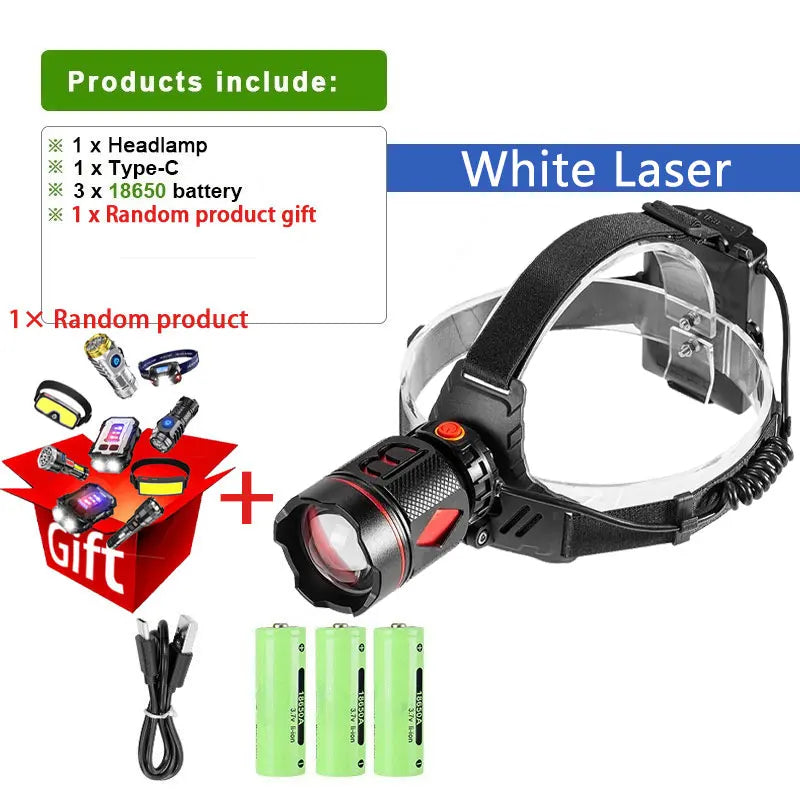 Super Powerful LED Headlamp – IR Sensor, USB-C Rechargeable, Long-Range Head Torch for Camping & Fishing
