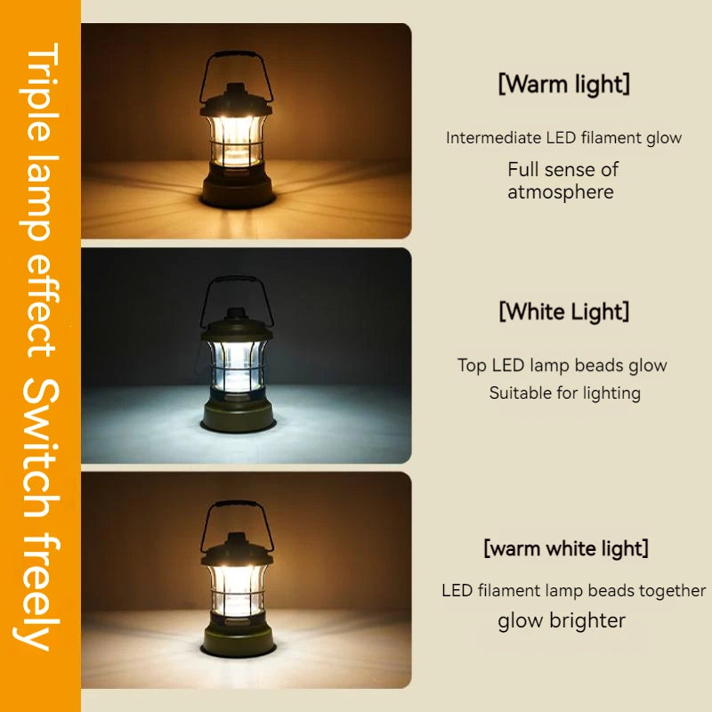 Retro Camping Lantern – USB Rechargeable Portable Tent Light for Camping & Outdoor Use