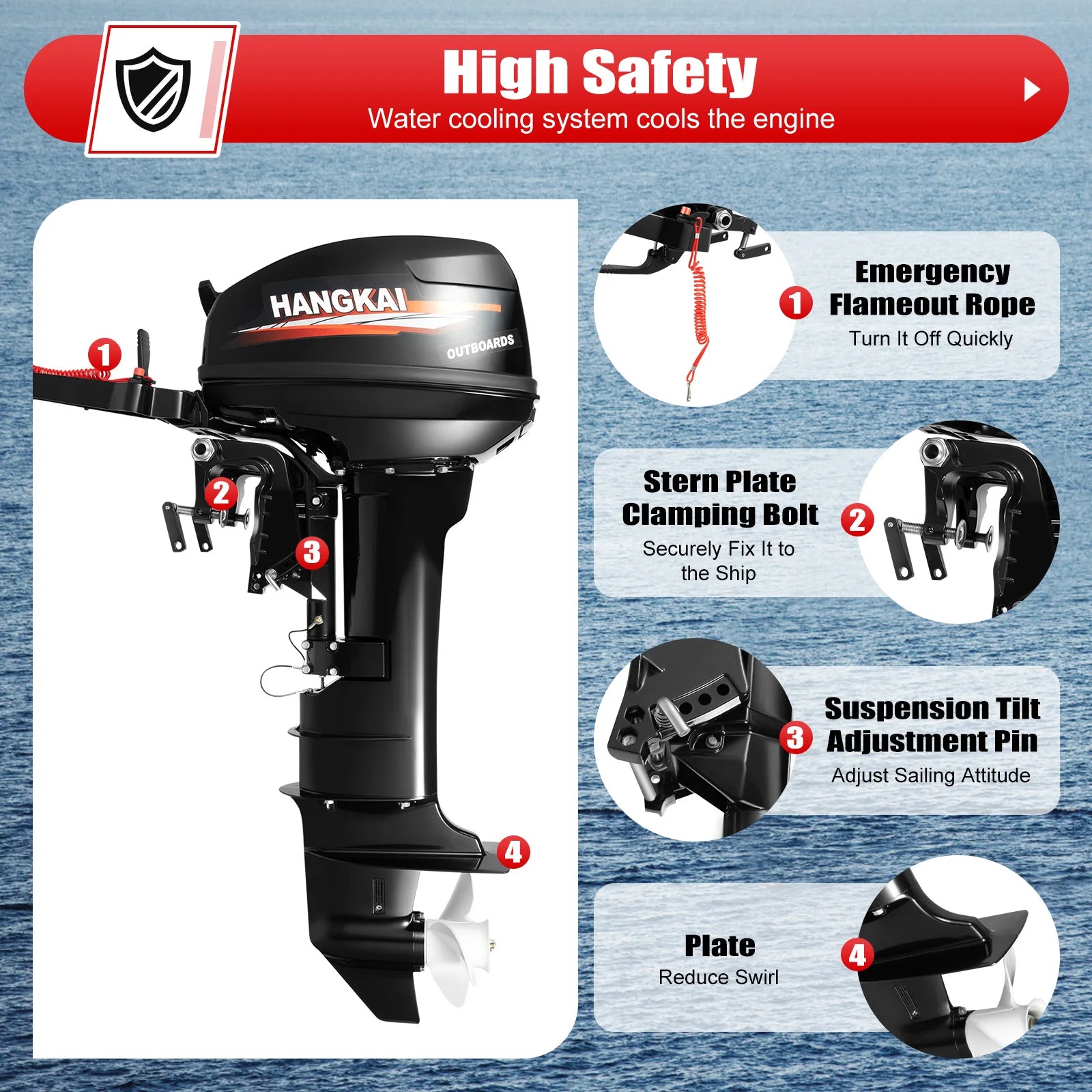 HangKai 18HP Outboard Motor, 2 Stroke 246CC Heavy Duty Outboard Boat Water Cooled Engine with CDI Ignition System Long Shaft